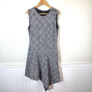 Taylor Dress Size 16 Black White Plaid Sheath Dress Fringe Trim Work Career Chic